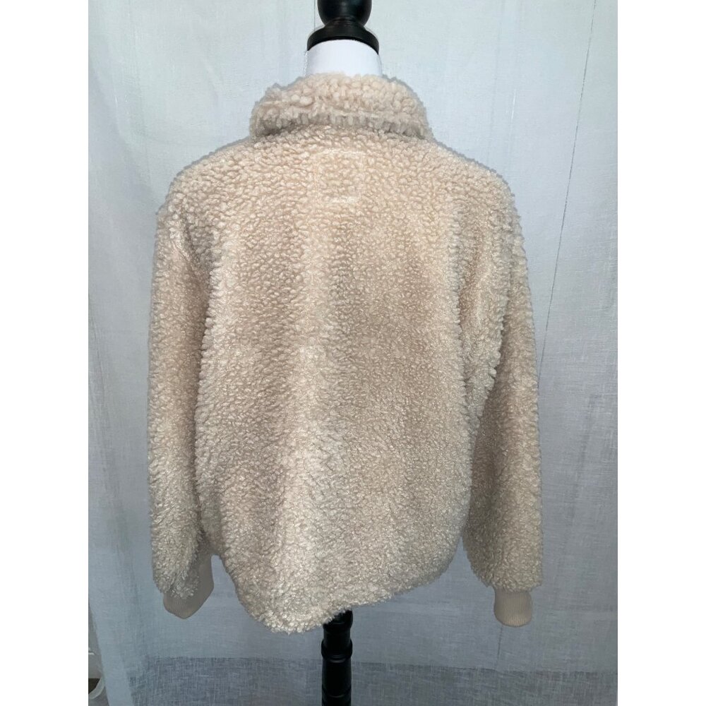 Abercrombie & Fitch XL Faux Fur Sherpa Fleece Zip-Up Jacket Beige - Picture 4 of 7